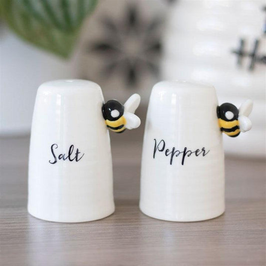 3D Bee Happy White Salt and Pepper Shaker Pots Set - Home Inspired Gifts