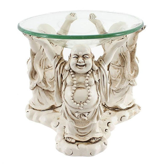 3 Laughing Buddha Oil Burner with Glass Dish Ornament - Home Inspired Gifts