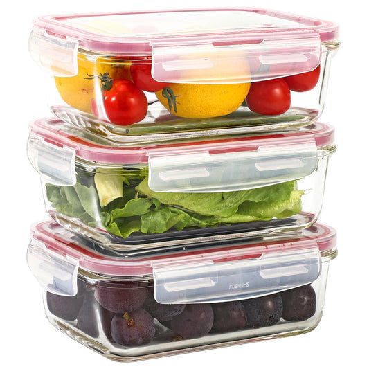 3pcs Rectangle Airtight Glass Food Storage Containers with Lids - Home Inspired Gifts