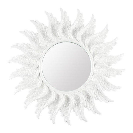 47cm Round White Glitter Sparkle Angel Wing Wall Mirror - Home Inspired Gifts