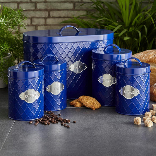5 Piece Retro Design Metal Kitchen Canister Storage Set - Home Inspired Gifts