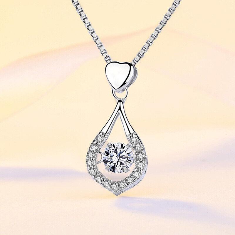 925 Sterling Silver Crystal Water Drop Heart Pendant Chain Necklace - Home Inspired Gifts