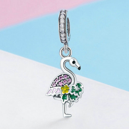 925 Sterling Silver Flamingo Pendant Bracelet Charm