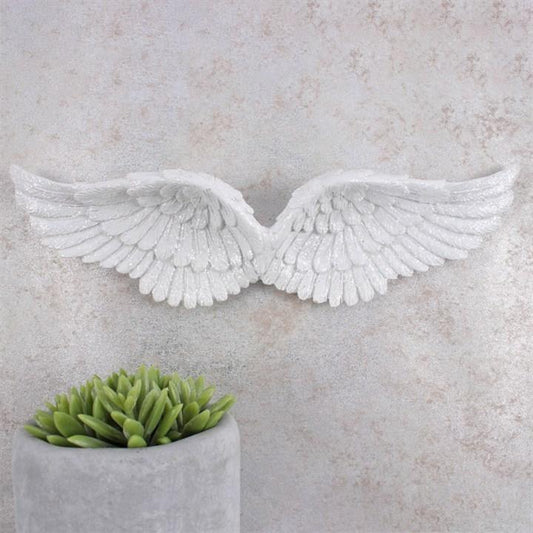 White Sparkle Glitter Hanging Angel Wings Wall Art - Home Inspired Gifts