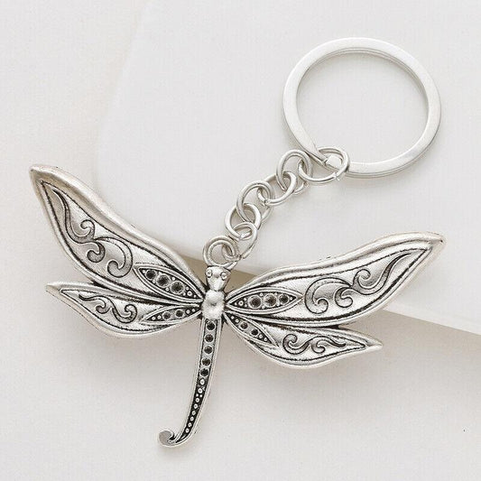 Antiqued Silver Dragonfly Handbag Keyring Charm - Home Inspired Gifts