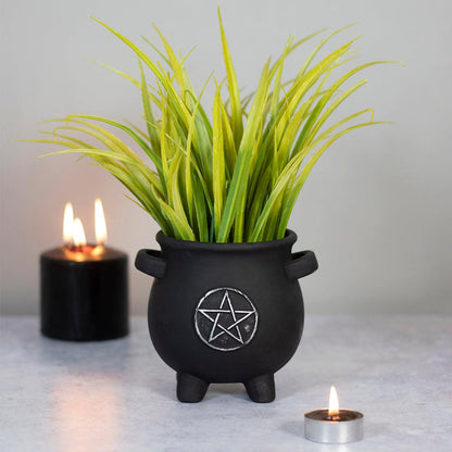 Black Pentagram Cauldron Terracotta Plant Storage Pot - Home Inspired Gifts