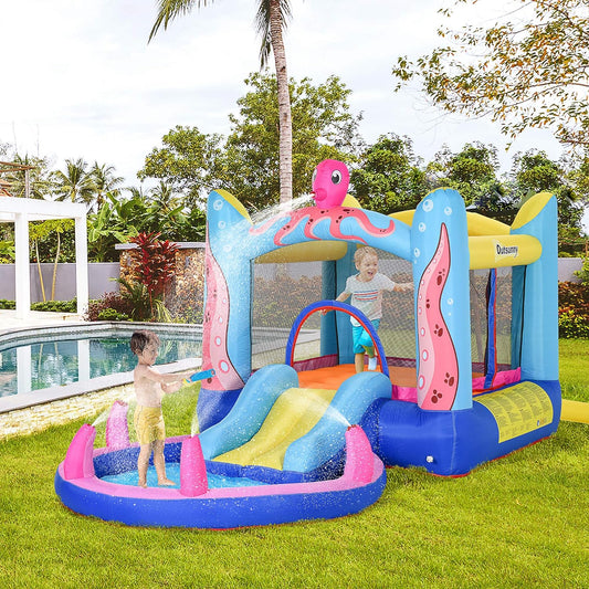 Bouncy Castle Slide Water Pool Jumping Trampoline Blower - Octopus Design