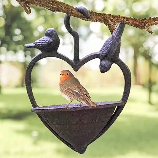 Cast Iron Heart Hanging Bird Feeder Perch Welcome Sign Garden Ornament