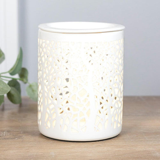 Ceramic White Tree Silhouette Cut Out Electric Oil Burner - Home Inspired Gifts