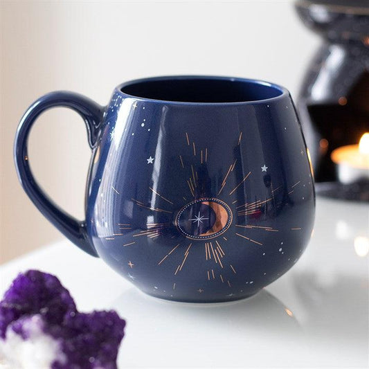 Dark Blue Gold Crescent Moon Rounded Mug - Home Inspired Gifts