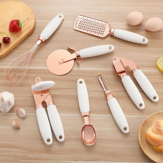 7pcs Kitchen Gadget Set Copper Coated Stainless Steel Utensils with Soft Touch Rose Gold - Home Inspired Gifts