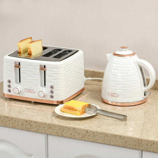 Kettle and Toaster Set, 1.7L Rapid Boil Kettle & 4 Slice Toaster - White - Home Inspired Gifts