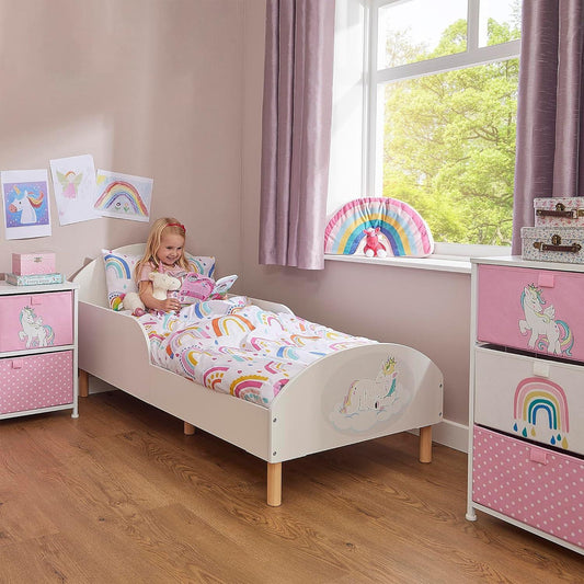 Kids Low to Ground Wooden Toddler Bed – Unicorns - Home Inspired Gifts