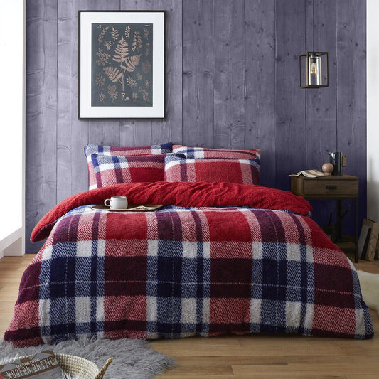 Luxury Teddy Bear Fleece Tartan Check Duvet Cover Bedding Set - 6 Colours - Home Inspired Gifts