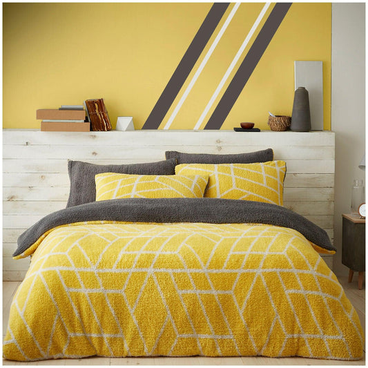 Luxury Teddy Bear Fleece Grid Duvet Cover Bedding Set - 6 Colours - Home Inspired Gifts