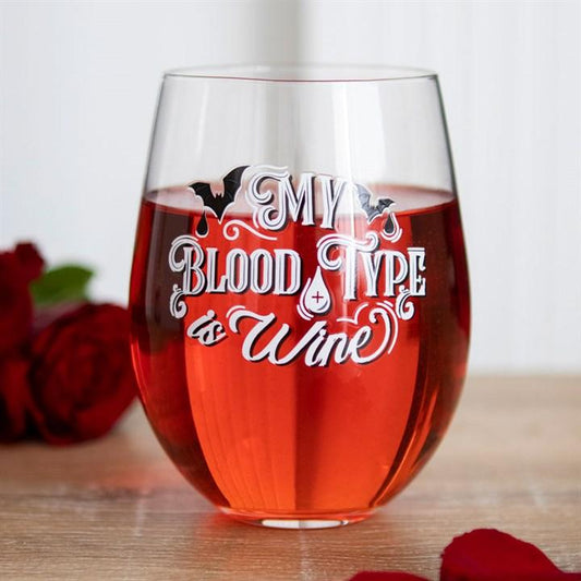 My Blood Type is Wine Stemless Gothic Wine Drinking Glass - Home Inspired Gifts