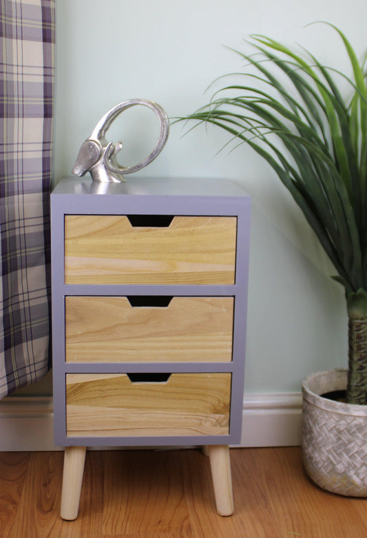 3 Drawer Chest In Grey Finish With Natural Drawers With Removable Legs - Home Inspired Gifts