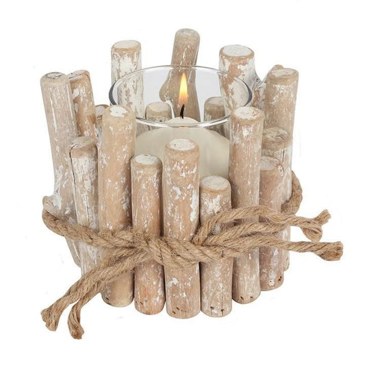 White Washed Driftwood Candle Holder Seaside Decor - Home Inspired Gifts