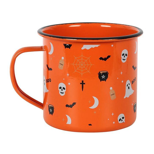 Orange Spooky Halloween Print Enamel Mug - Home Inspired Gifts