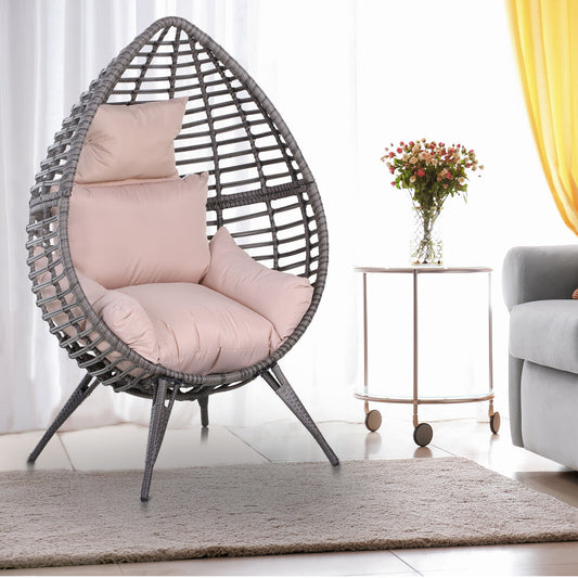 Outdoor Indoor Rattan Egg Chair - Wicker Weave Teardrop Chair with Cushion - 2 Colours