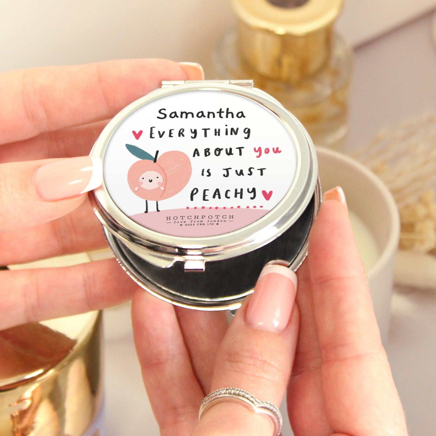 Personalised Just Peachy Silver Compact Mirror - Home Inspired Gifts