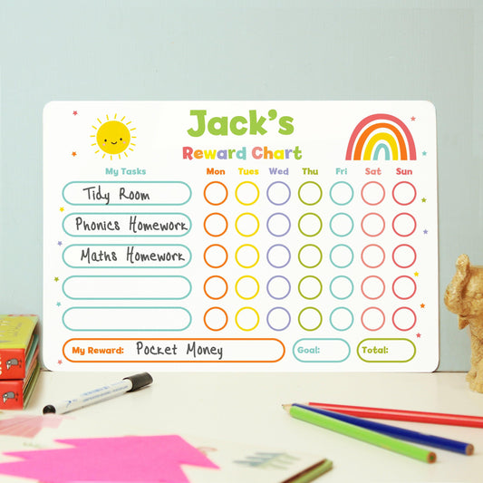 Personalised Kids Colourful Rewards Chart & Dry Wipe Pen - Home Inspired Gifts