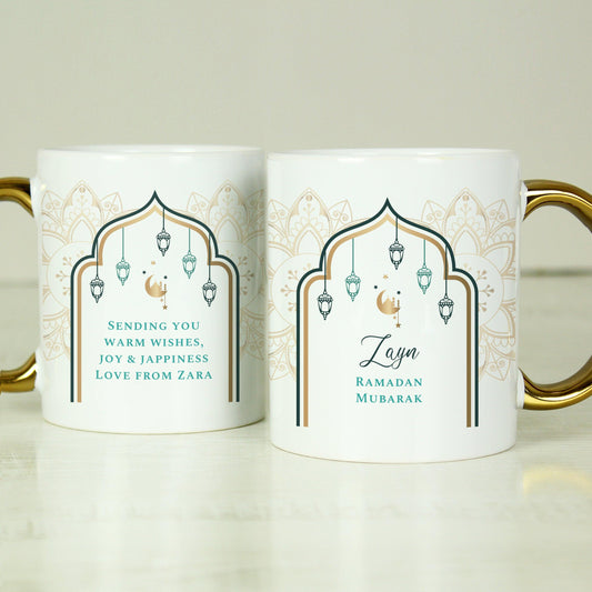 Personalised Message Eid and Ramadan Gold Handled Mug - Home Inspired Gifts