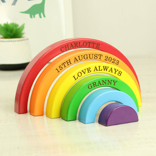 Personalised Montessori Rainbow Stacker Wooden Blocks Activity Toy - Home Inspired Gifts