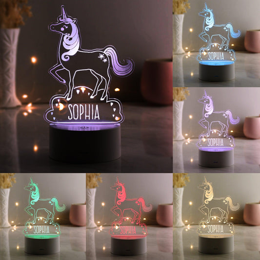Personalised Name Unicorn 7 LED Colour Changing Night Light - Home Inspired Gifts