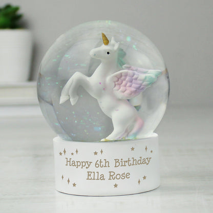 Personalised Unicorn Message Glitter Snow Globe - Water Ball - Home Inspired Gifts