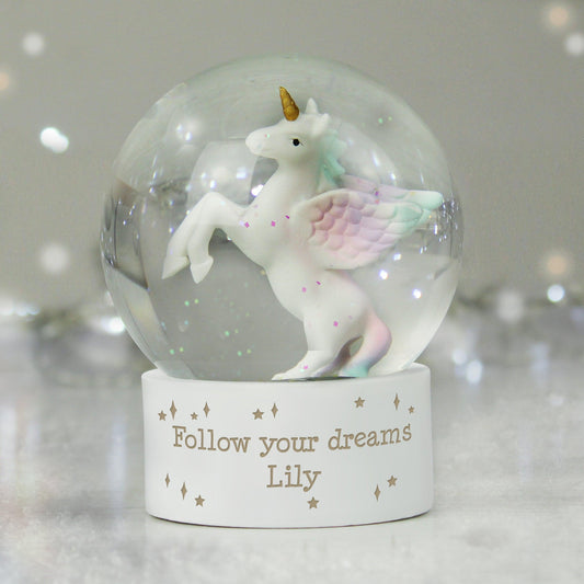 Personalised Unicorn Message Glitter Snow Globe - Water Ball - Home Inspired Gifts