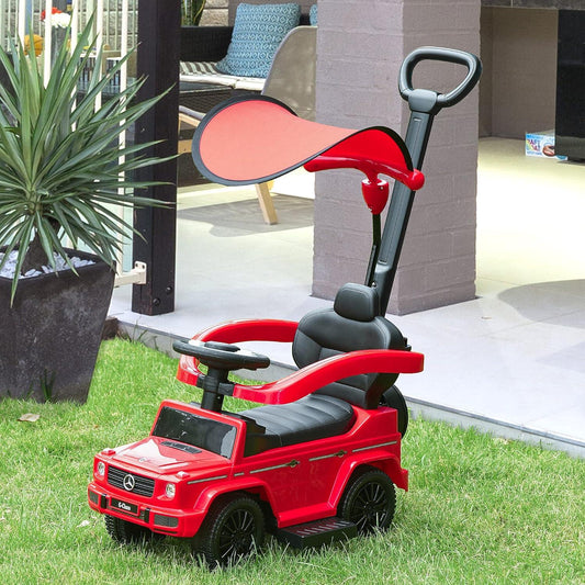 Red Benz G350 Kids Ride on Push Car with Under Seat Storage & Canopy Shade - Home Inspired Gifts