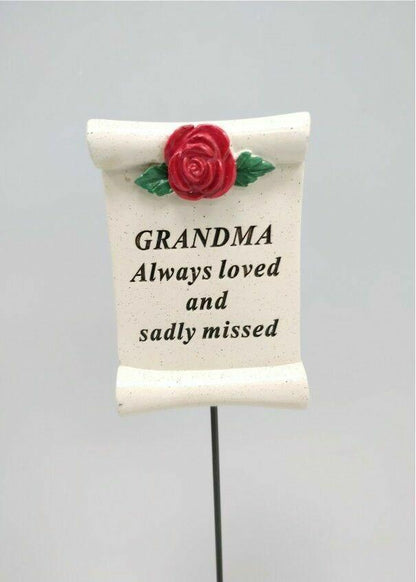 Red Rose Scroll Graveside Remembrance Spike Memorial Plaque - Home Inspired Gifts