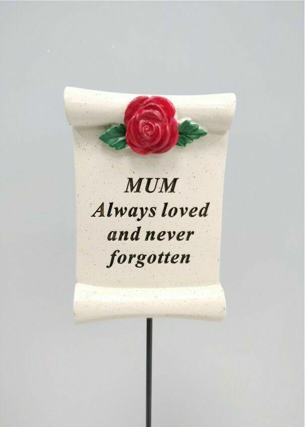 Red Rose Scroll Graveside Remembrance Spike Memorial Plaque - Home Inspired Gifts