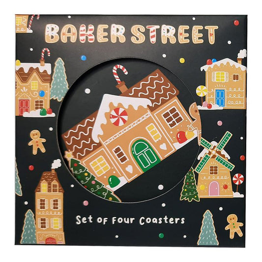 Set of 4 Cork Novelty Festive Coasters - Christmas Baker Street - Home Inspired Gifts