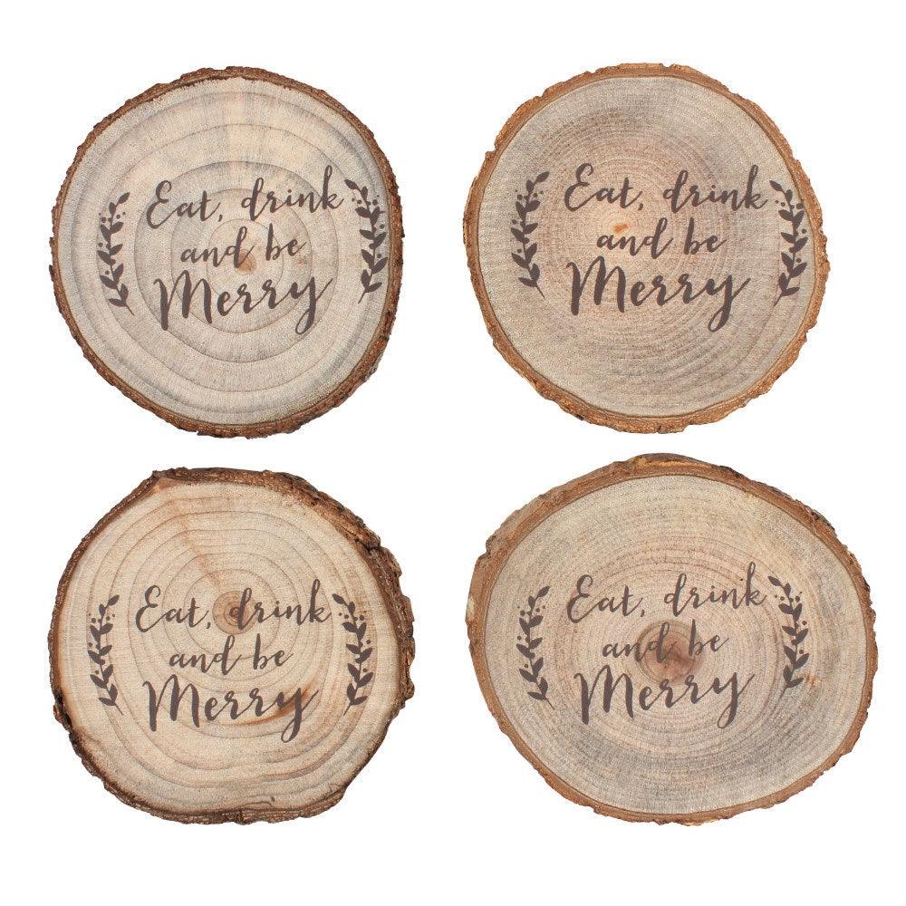 Set of 4 Printed Wooden Log Coasters Bar Party Accessories - Home Inspired Gifts