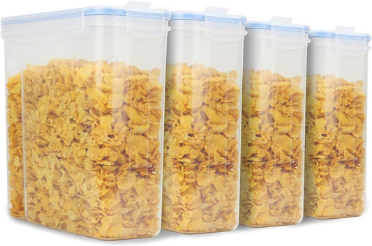 Set of 4 Transparent Airtight Cereal Food Storage Containers - Labels & Pen Included - Home Inspired Gifts