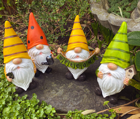 Set of 4 Welcome Gonk Gnome Garden Ornaments Figurines