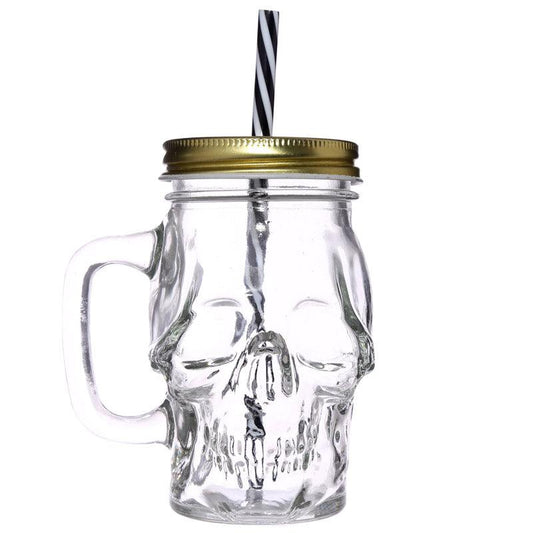 Skull Shaped Mason Jars Drinking Cups With Lid And Straw - Home Inspired Gifts
