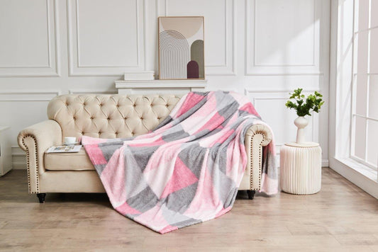 Soft Warm Teddy Bear Fleece Throw - Geometric Design - 5 Colours - Home Inspired Gifts