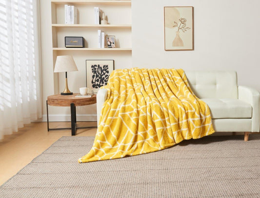 Soft Warm Teddy Bear Fleece Throw - Grid Design - 6 Colours - Home Inspired Gifts