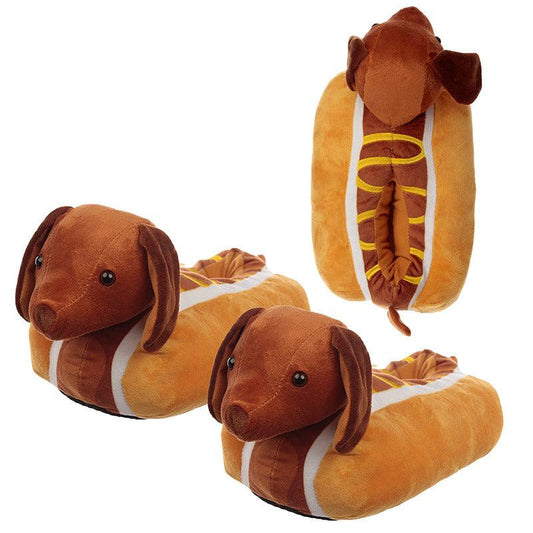 Unisex Hot Dog Fast Food Warm Plush Slippers - One Size Fits All Comfort - Home Inspired Gifts
