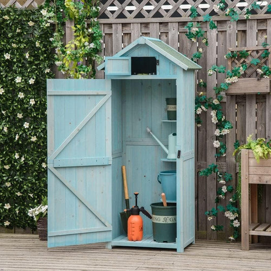 Vertical Wooden Garden 3 Shelves Shed Tool Storage Unit - Blue or Grey - Home Inspired Gifts