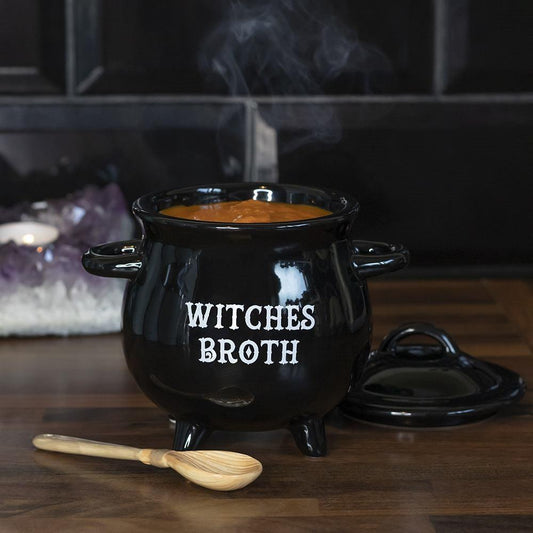 Witches Broth Black Cauldron Soup Bowl with Broom Spoon - Home Inspired Gifts