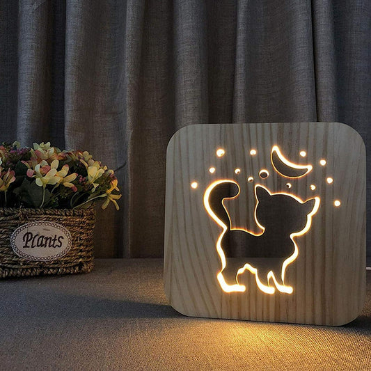 Wooden Animal Carved Cut Out USB Night Light 3D Lamp Desk Lights - 11 Designs - Home Inspired Gifts