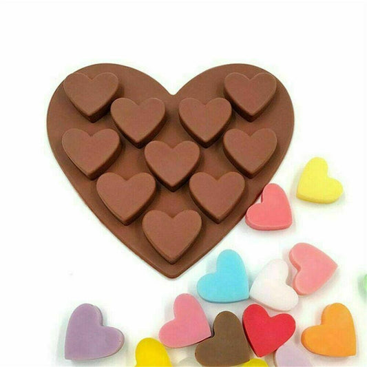 10 Love Heart Silicone Baking Chocolate Fondant Jelly Ice Cube Mould - Home Inspired Gifts