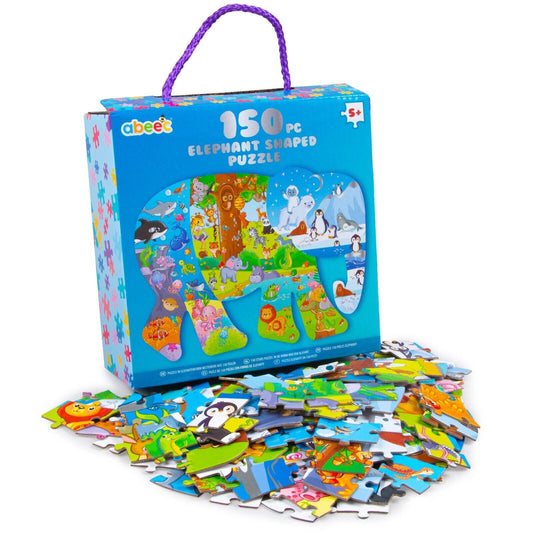 150 Piece Elephant Shaped Kids Jigsaw Puzzle - Sealife Jungle Arctic Animals - Home Inspired Gifts