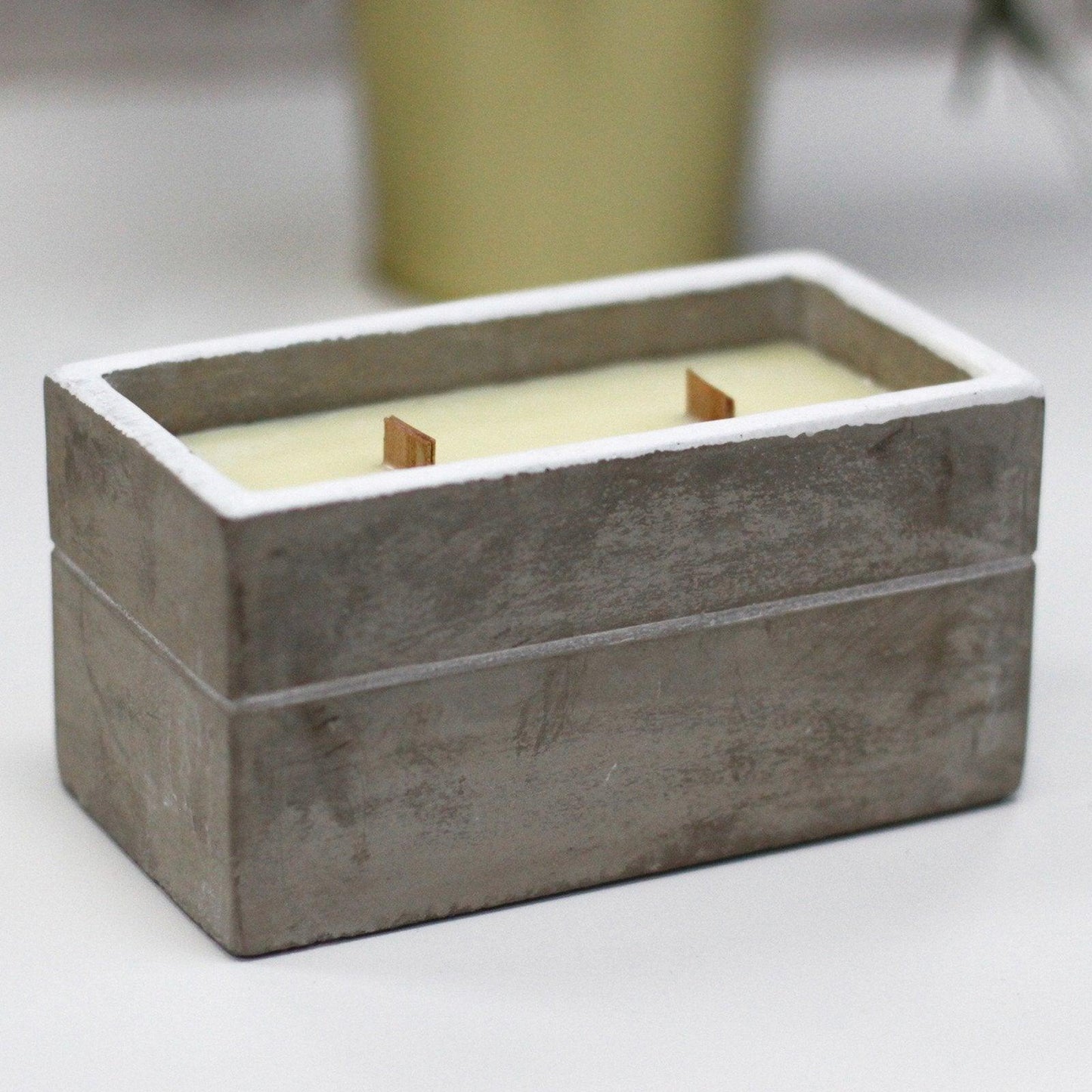 Large Grey Concrete Box Wooden Wick Candle - Spiced South Sea Lime - Home Inspired Gifts
