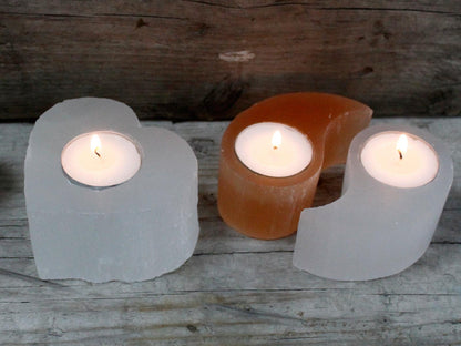 Natural Selenite Crystal Candle Holders Healing Chakras - Ying Yang - Home Inspired Gifts