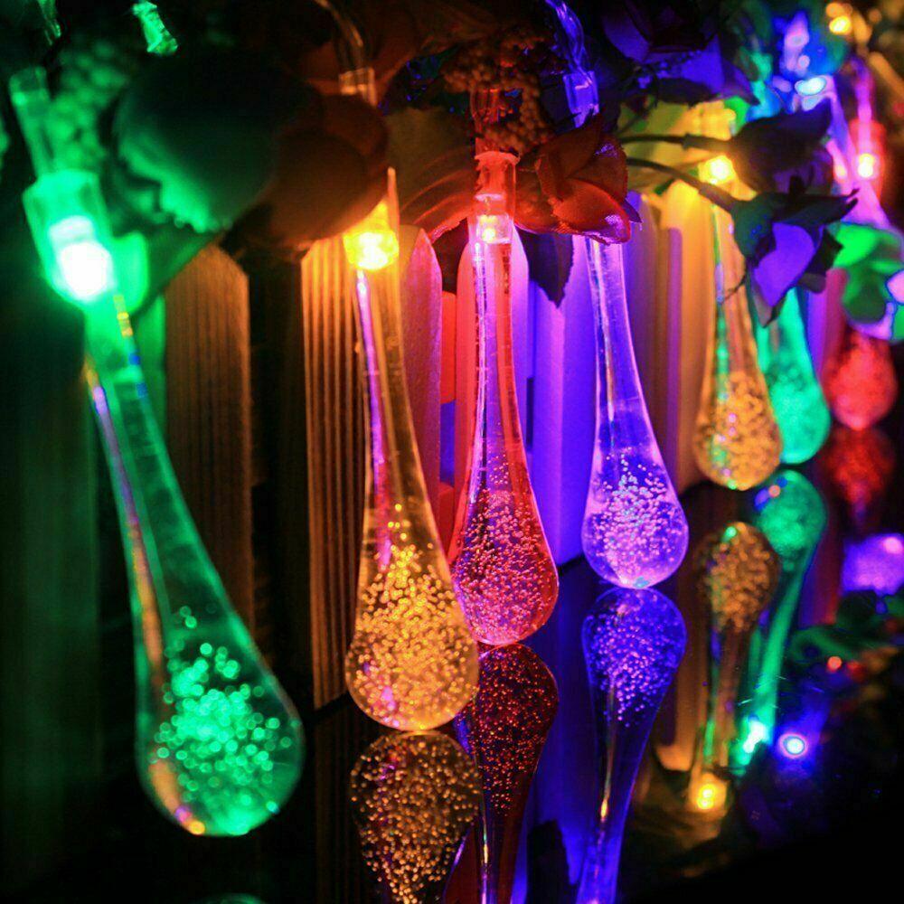 20 LED Raindrop Teardrop Solar Powered String Fairy Lights 7m - Home Inspired Gifts